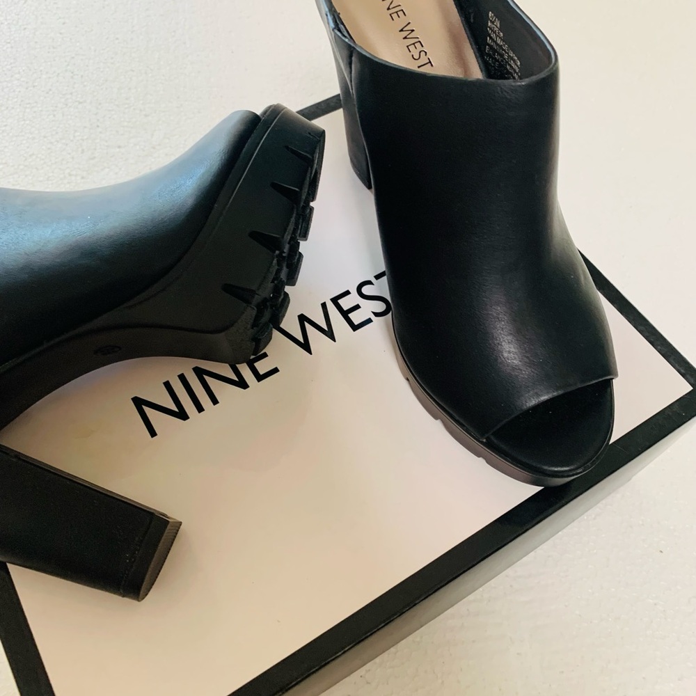 Nine West Black Sy Open Toe High Chunky Heel - Picture 2 of 6
